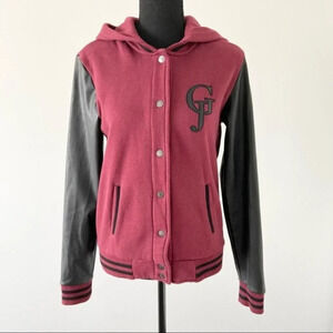 Guess Faux Leather Sleeve Baseball Jacket